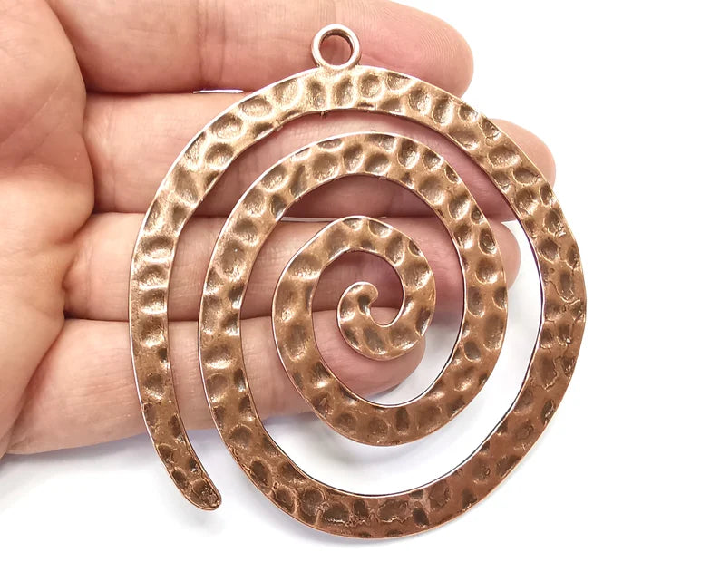 Swirl Hammered Pendant (Double Sided) Antique Copper Plated Pendant (85x77mm ) G27427