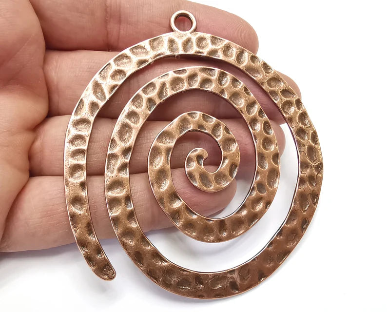 Swirl Hammered Pendant (Double Sided) Antique Copper Plated Pendant (85x77mm ) G27427