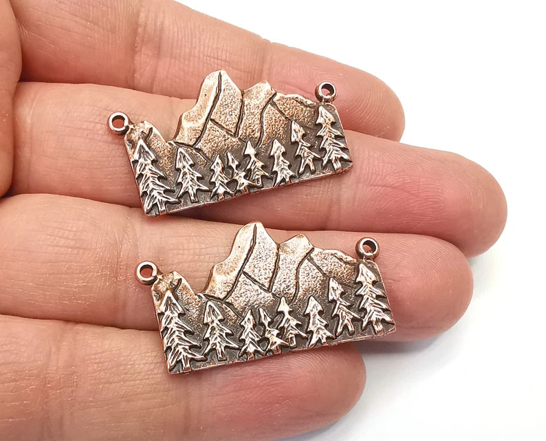 2 Clif Mountain Landscape Rock Forest Pendant Charms Antique Copper Plated Pendant (38x21mm) G27428