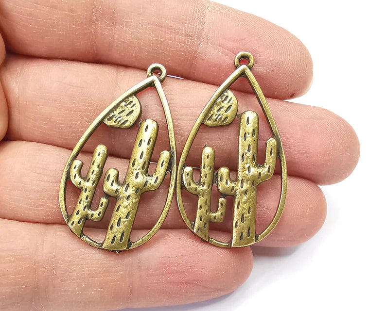 2 Cactus Charms Antique Bronze Plated Charms (42x24mm) G27266