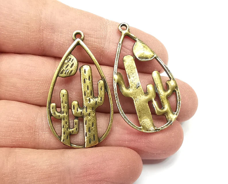 2 Cactus Charms Antique Bronze Plated Charms (42x24mm) G27266