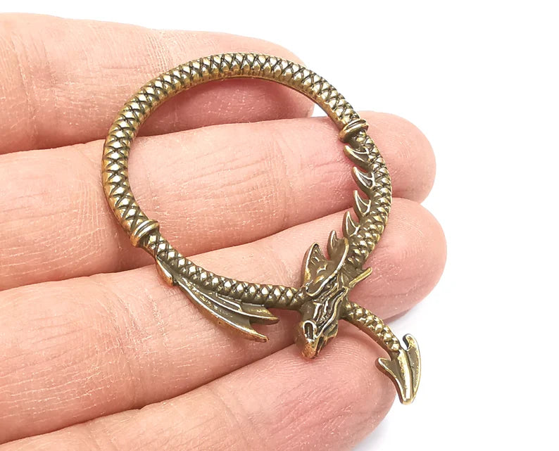 2 Dragon Charms Antique Bronze Plated Charms (60x42mm) G27267