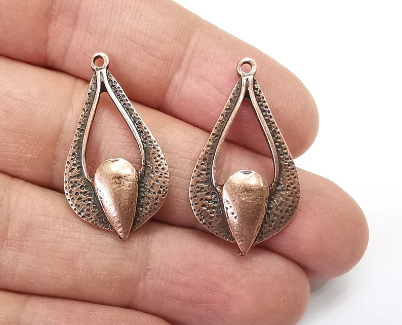 2 Ethnic Drop Charms Antique Copper Plated Charms (32x18mm) G27430