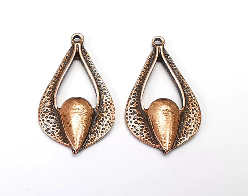 2 Ethnic Drop Charms Antique Copper Plated Charms (32x18mm) G27430