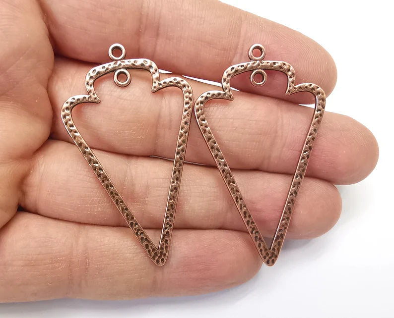 2 Hammered Charms Connector Antique Copper Plated Charms (52x31mm) G27431