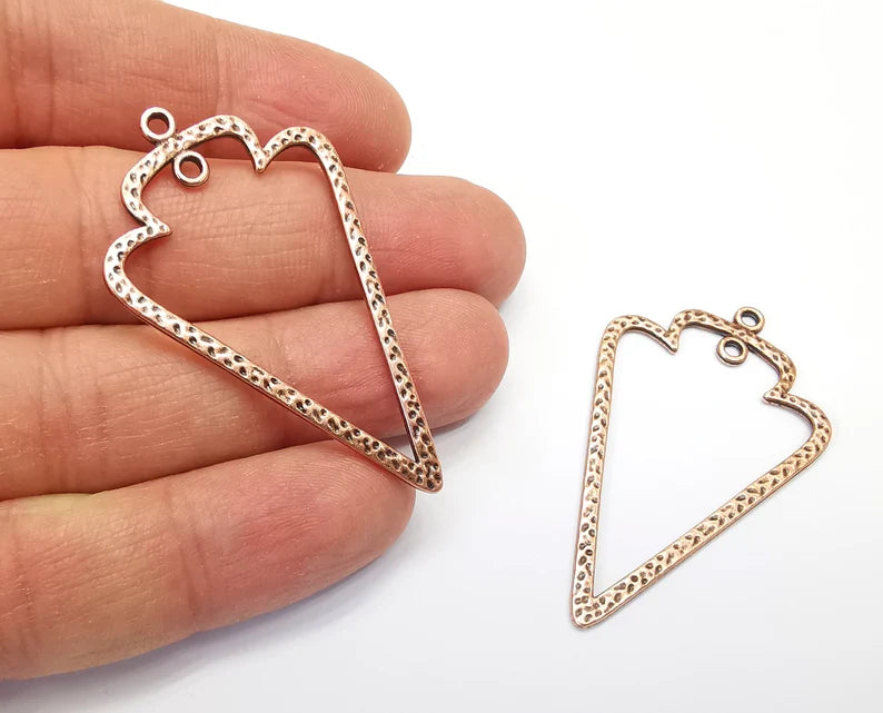 2 Hammered Charms Connector Antique Copper Plated Charms (52x31mm) G27431