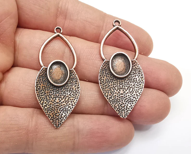 2 Leaf Oval Blank Charms Antique Copper Plated Charms (46x20mm) G27436