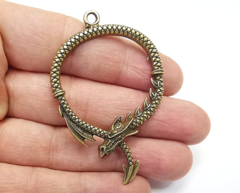 2 Dragon Charms Pendant Antique Bronze Plated Charms (64x42mm) G27283