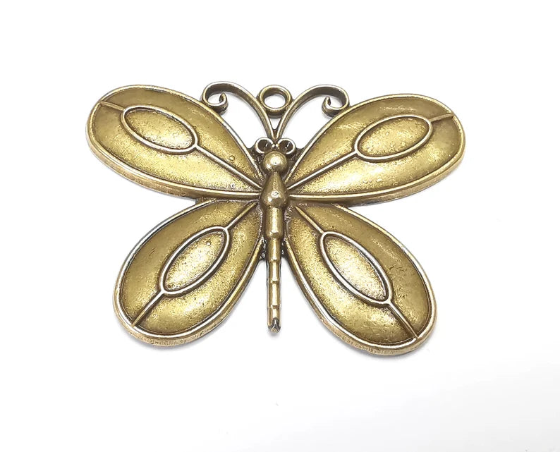 Butterfly Pendant Blank Bezel Mosaic Mountings Cabochon Setting Antique Bronze Plated (67x50mm)(13x6mm Blank) G27443