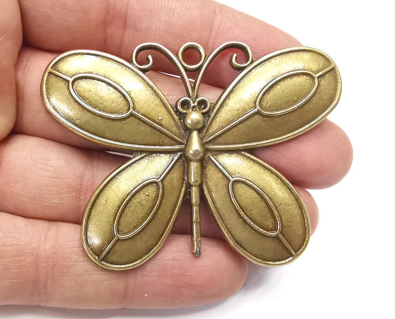 Butterfly Pendant Blank Bezel Mosaic Mountings Cabochon Setting Antique Bronze Plated (67x50mm)(13x6mm Blank) G27443