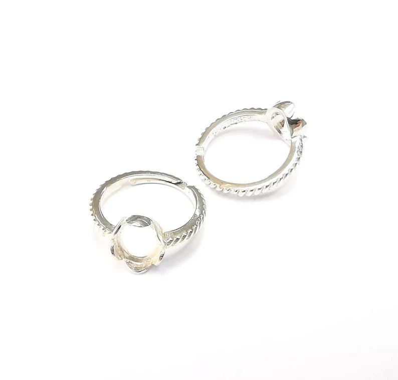 Sterling Silver Ring Blank Bezel 925 Silver Ring Setting Solid Silver Ring Cabochon Mounting Adjustable Ring Base (9x7mm oval) G30303