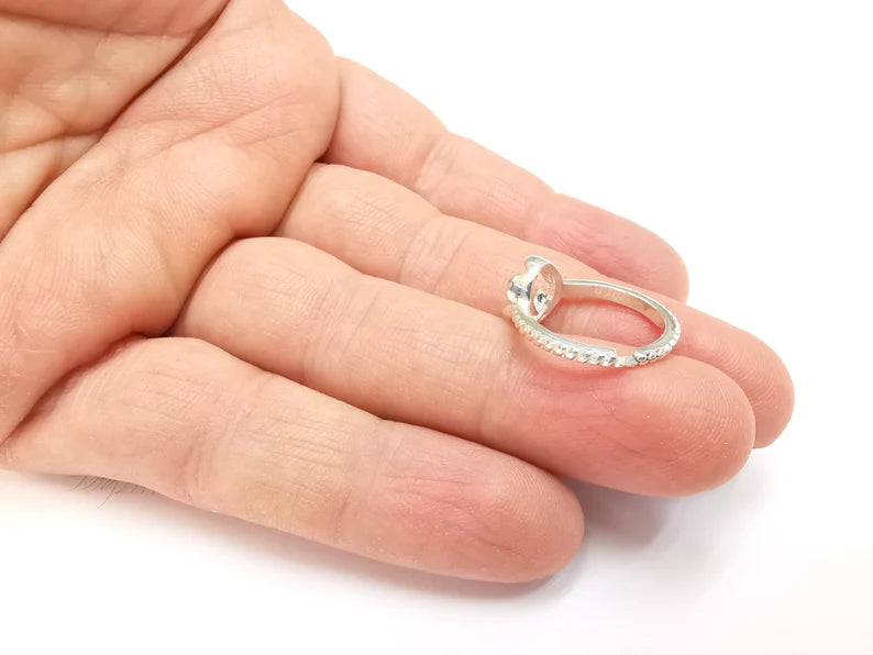 Sterling Silver Ring Blank Bezel 925 Silver Ring Setting Solid Silver Ring Cabochon Mounting Adjustable Ring Base (9x7mm oval) G30303
