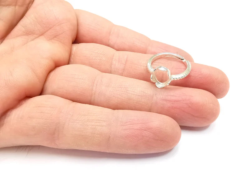 Sterling Silver Ring Blank Bezel 925 Silver Ring Setting Solid Silver Ring Cabochon Mounting Adjustable Ring Base (9x7mm oval) G30303