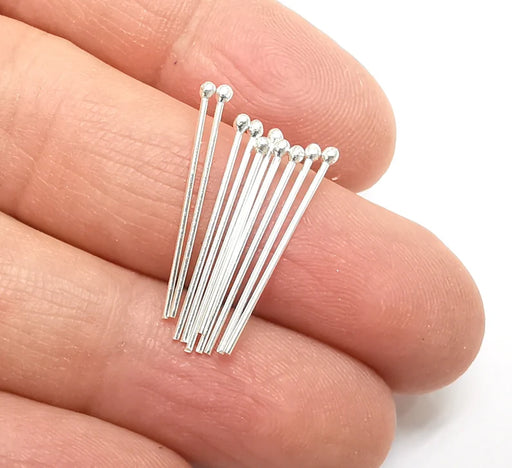 10 Pcs Sterling Silver Ball Head Pins 1'', 21ga (Length 1 inch - 30mm) (Thickness 0,7mm - 21 Gauge) 925 Solid Silver Ball Head pin G30206