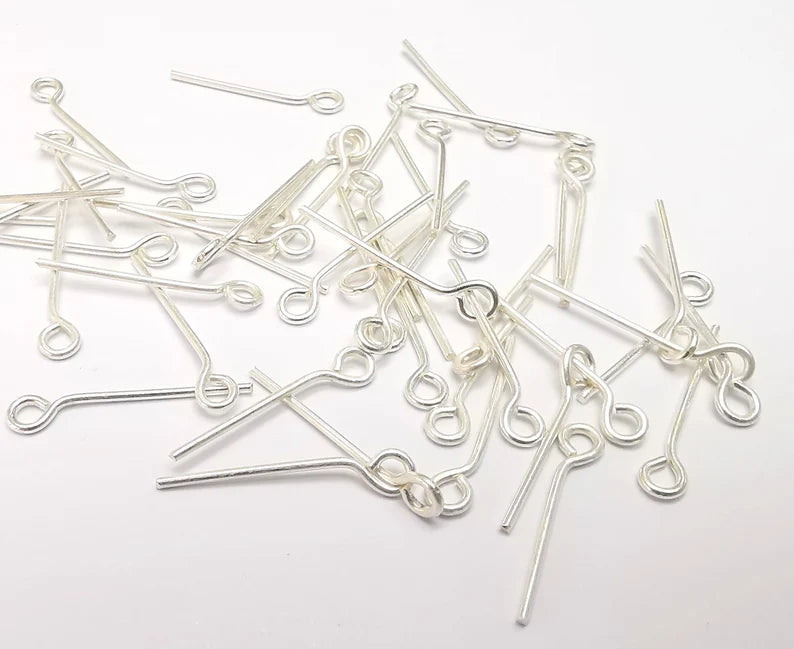 5 Pcs Sterling Silver Loop Head Pin 0.8'', 18ga Long Pin (Length 0.8inch - 23mm) (Thickness 1 mm - 18 Gauge) 925 Solid Silver Eye Pins G30053
