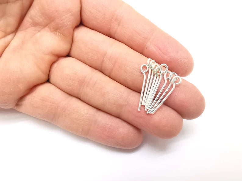 5 Pcs Sterling Silver Loop Head Pin 0.8'', 18ga Long Pin (Length 0.8inch - 23mm) (Thickness 1 mm - 18 Gauge) 925 Solid Silver Eye Pins G30053
