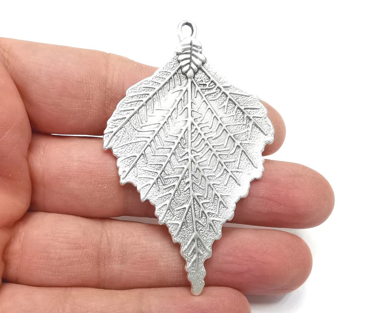 Leaf Charms Pendant (Double Sided) Antique Silver Plated Charms (70x44mm) G27466