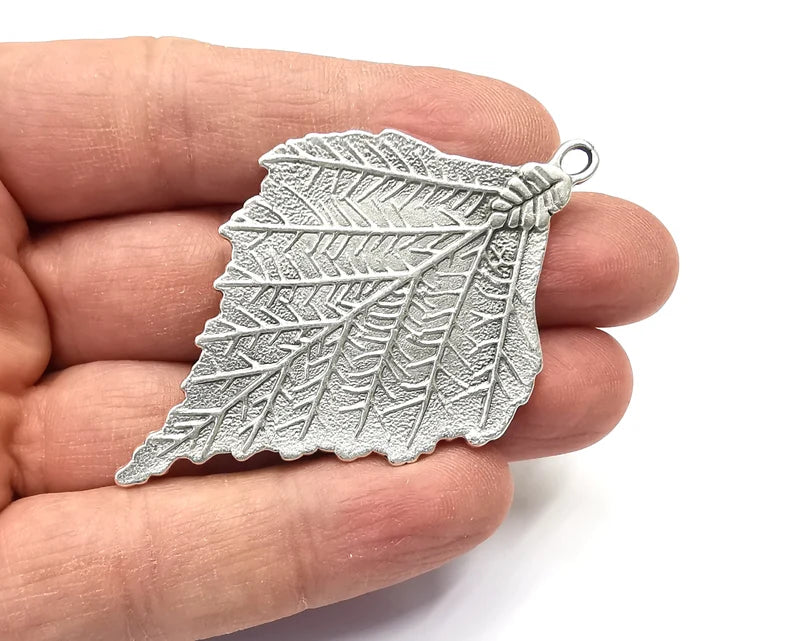 Leaf Charms Pendant (Double Sided) Antique Silver Plated Charms (70x44mm) G27466