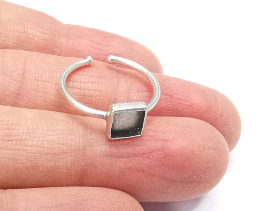 Ring Blanks Silver Square Ring Setting Cabochon Mounting Adjustable Ring Base Bezel Antique Silver Plated Brass (6mm Blank) G27290