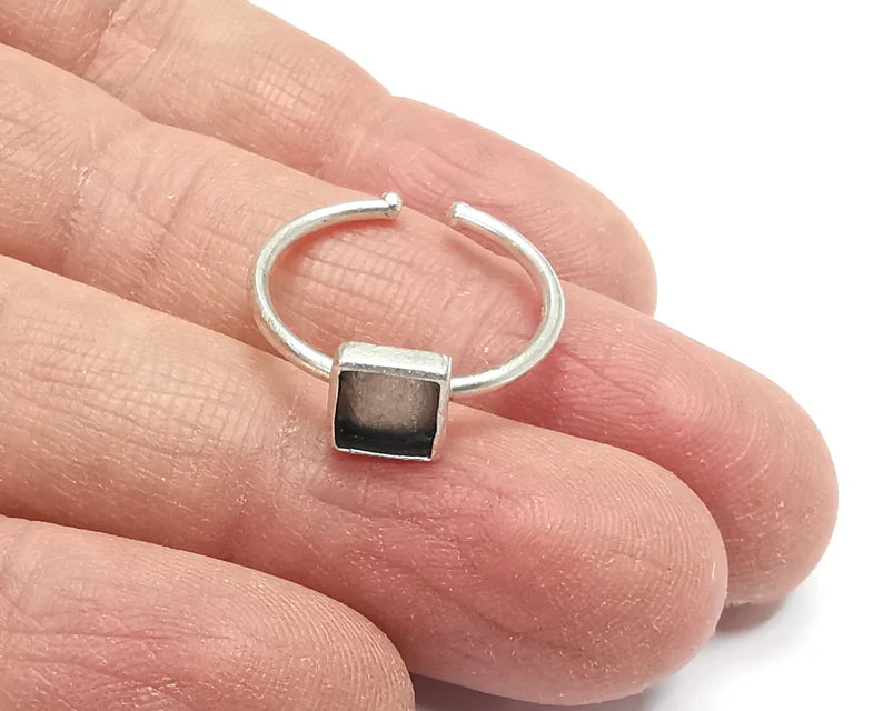 Ring Blanks Silver Square Ring Setting Cabochon Mounting Adjustable Ring Base Bezel Antique Silver Plated Brass (6mm Blank) G27290