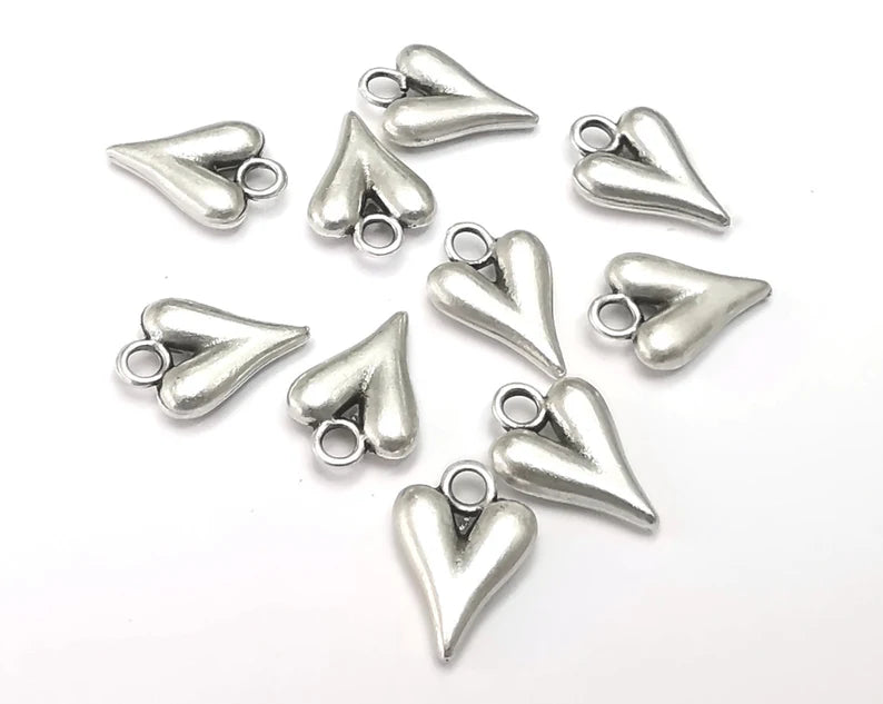 10 Heart Charm (Double Sided) Antique Silver Plated Charm (16x11mm) G27473