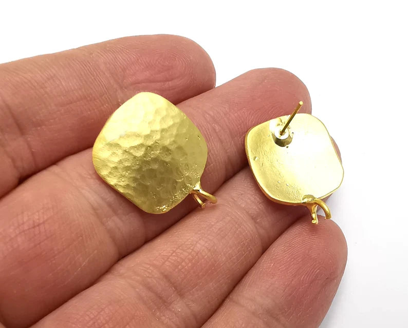 Hammered Domed Earring Stud Base with Loop Matte Gold Plated Brass Earring 1 pair (24x18mm) G27294