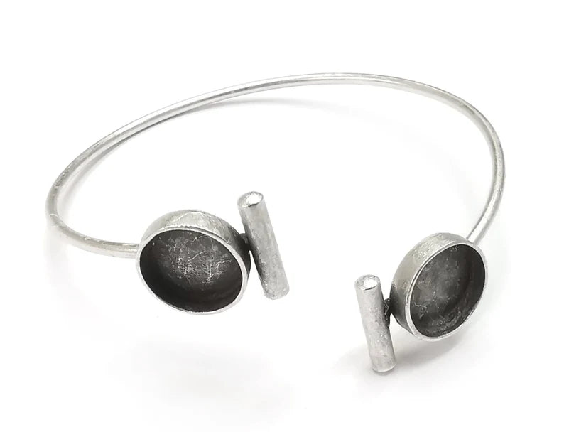 Rods Bracelet Blank Resin Cuff Dry Bezel Cabochon Base Adjustable Antique Silver Plated Brass (12mm Blank) G27296