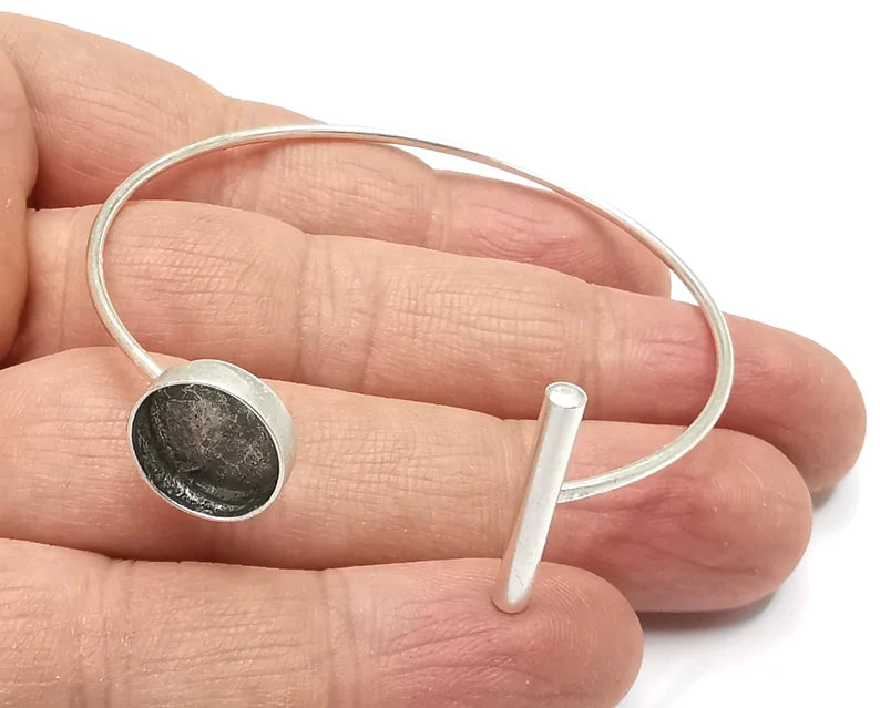 Rod Bracelet Blank Resin Cuff Dry Bezel Cabochon Base Adjustable Antique Silver Plated Brass (12mm Blank) G27298