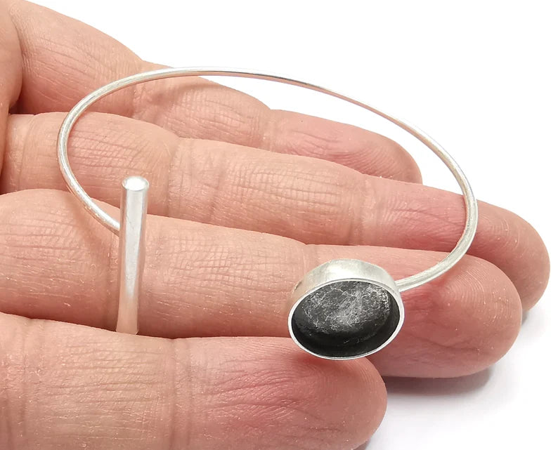 Rod Bracelet Blank Resin Cuff Dry Bezel Cabochon Base Adjustable Antique Silver Plated Brass (12mm Blank) G27298