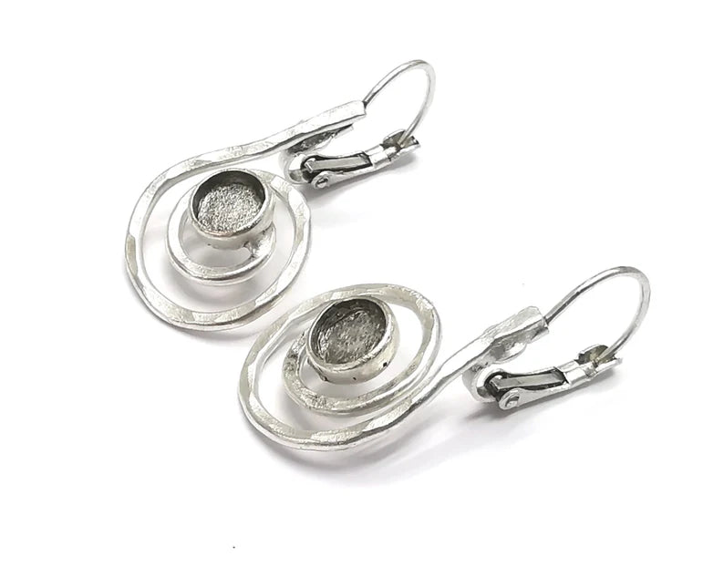 Hammered Swirl Earring Blank Base Settings Silver Resin Cabochon Inlay Blank Mountings Antique Silver Brass (6mm blanks) 1 Set G27301