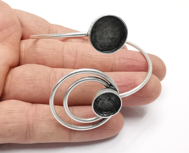 Circles Bracelet Blank Resin Cuff Dry Bezel Cabochon Base Adjustable Antique Silver Plated Brass (14mm and 12mm Blank) G27304