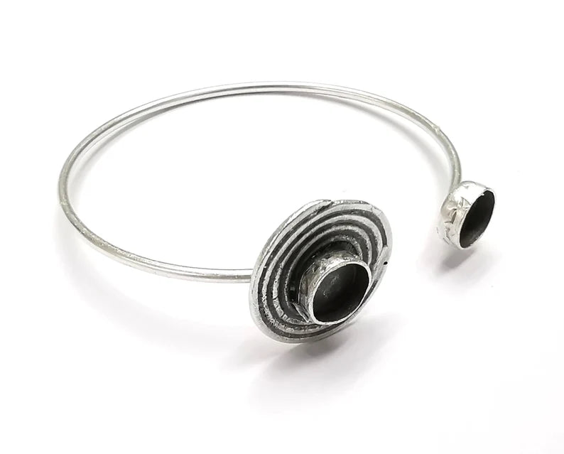 Spirals Swirl Round Wire Bracelet Cuff Blank Bezel Glass Cabochon Base Adjustable Antique Silver Plated Brass (8mm Blanks) G27306