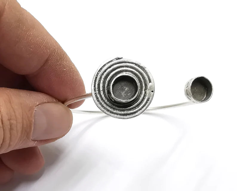 Spirals Swirl Round Wire Bracelet Cuff Blank Bezel Glass Cabochon Base Adjustable Antique Silver Plated Brass (8mm Blanks) G27306