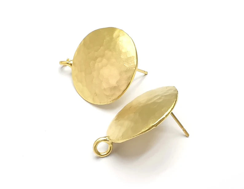 Hammered Domed Earring Stud Base with Loop Gold Plated Brass Earring 1 pair (25x20mm) G27307