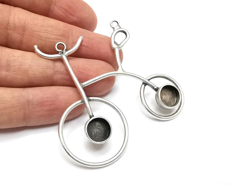 Bicycle Pendant Connector Blank Bezel Settings Cabochons Antique Silver Plated Brass Pendant (64x58mm)(10mm Blank) G27483