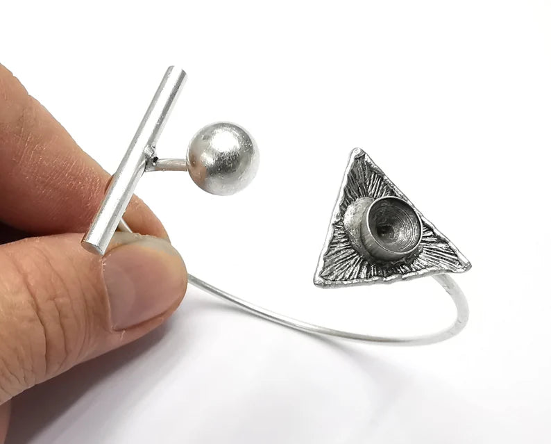 Rod Ball Head Bracelet Blank Resin Cuff Dry Bezel Cabochon Base Adjustable Antique Silver Plated Brass (8mm Blank) G27309