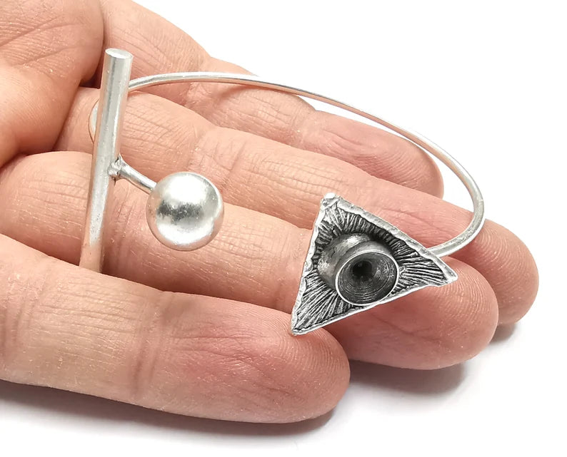 Rod Ball Head Bracelet Blank Resin Cuff Dry Bezel Cabochon Base Adjustable Antique Silver Plated Brass (8mm Blank) G27309