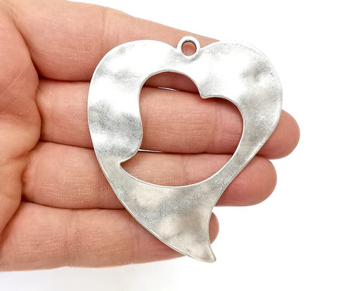 Hammered Hearts Pendant Antique Silver Plated Pendant (68x58mm) G27489