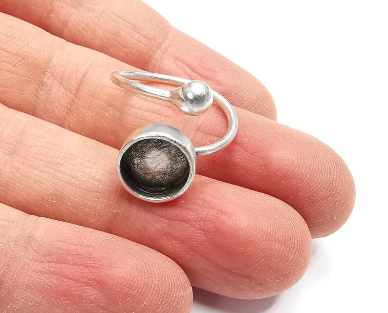 Wrap Ball Round Blank Silver Ring Setting Cabochon Mounting Adjustable Ring Base Bezel Antique Silver Plated Brass (10mm blank) G27313