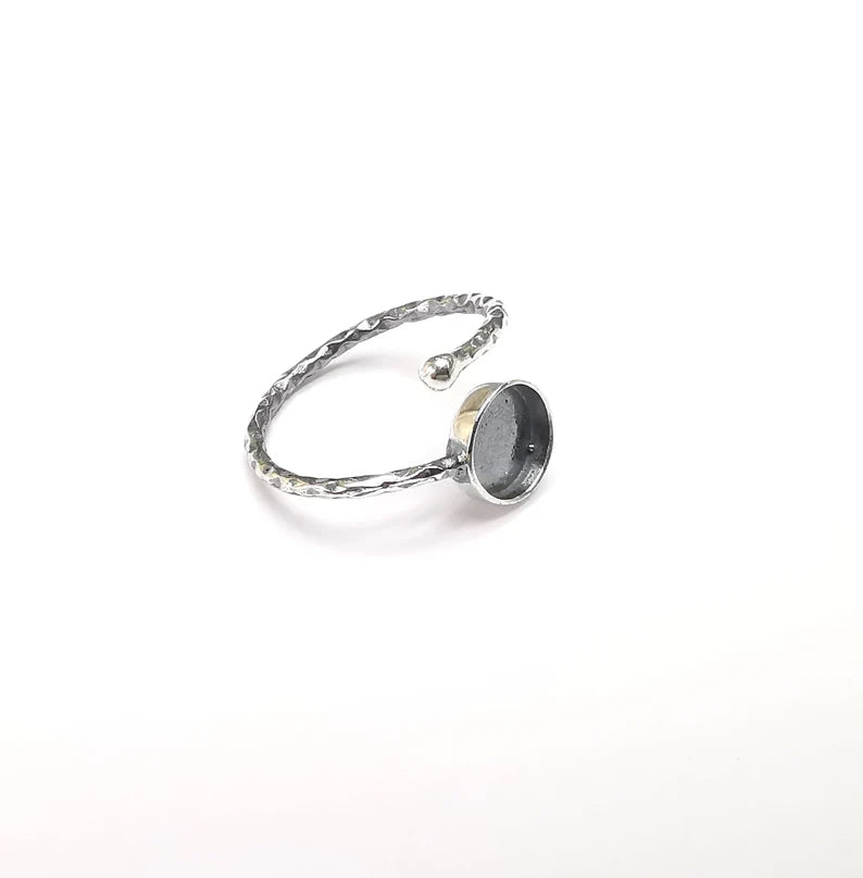 Sterling Silver Ring Blank Bezel 925 Antique Silver Setting Resin Ring Cabochon Ring Mounting Adjustable Ring Base (8mm round) G30180