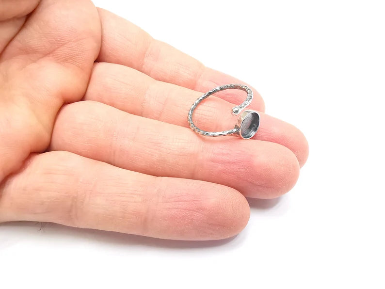 Sterling Silver Ring Blank Bezel 925 Antique Silver Setting Resin Ring Cabochon Ring Mounting Adjustable Ring Base (8mm round) G30180