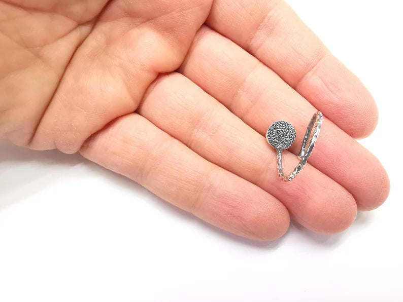 Sterling Silver Ring Blank Bezel 925 Antique Silver Setting Resin Ring Cabochon Ring Mounting Adjustable Ring Base (8mm round) G30180