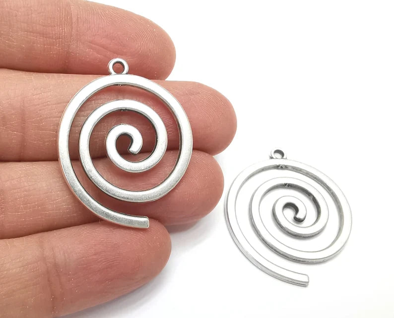 2 Swirl Spirals Charms Antique Silver Plated Charms (36x30mm) G27493