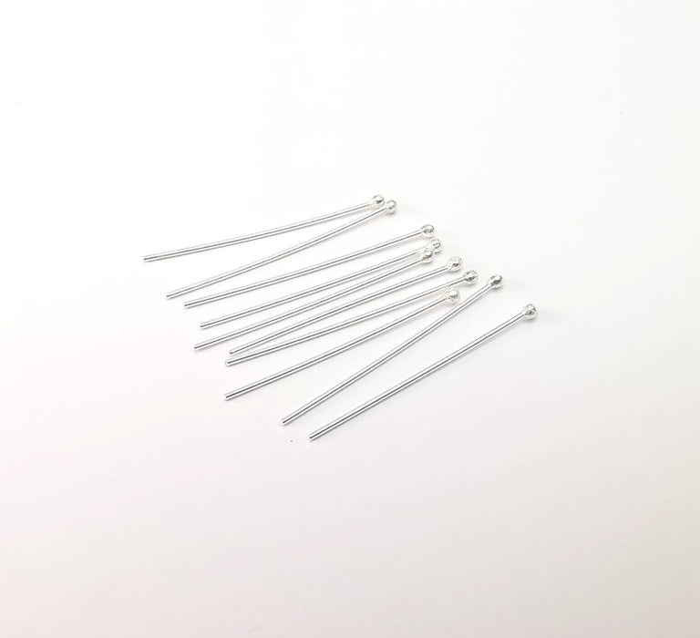 5 Pcs Sterling Silver Ball Head Pins 1'', 21ga (Length 1 inch - 27mm) (Thickness 0,7mm - 21 Gauge) 925 Solid Silver Ball Head pin G30232