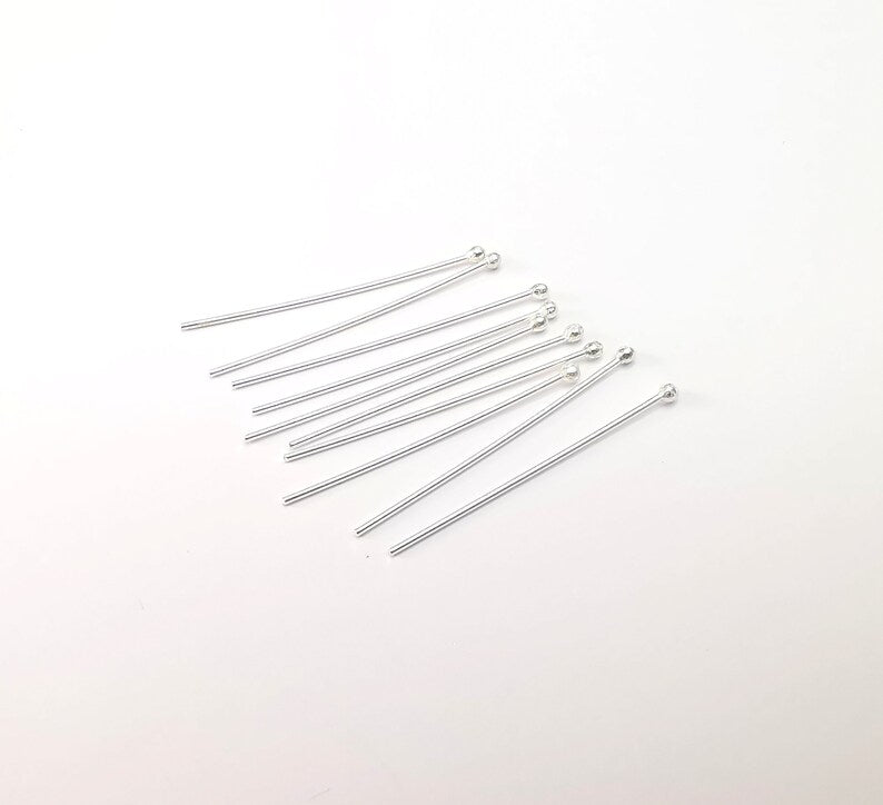 5 Pcs Sterling Silver Ball Head Pins 1'', 21ga (Length 1 inch - 27mm) (Thickness 0,7mm - 21 Gauge) 925 Solid Silver Ball Head pin G30232