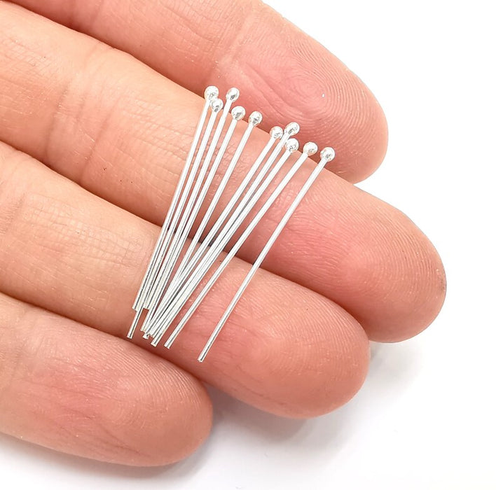 5 Pcs Sterling Silver Ball Head Pins 1'', 21ga (Length 1 inch - 27mm) (Thickness 0,7mm - 21 Gauge) 925 Solid Silver Ball Head pin G30232