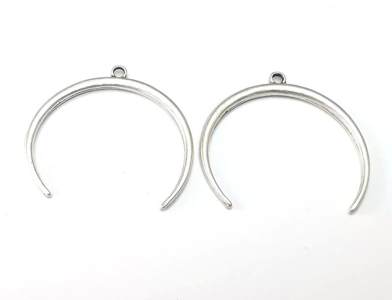 2 Crescent Moon Charms Antique Silver Plated Charms (38mm) G27497