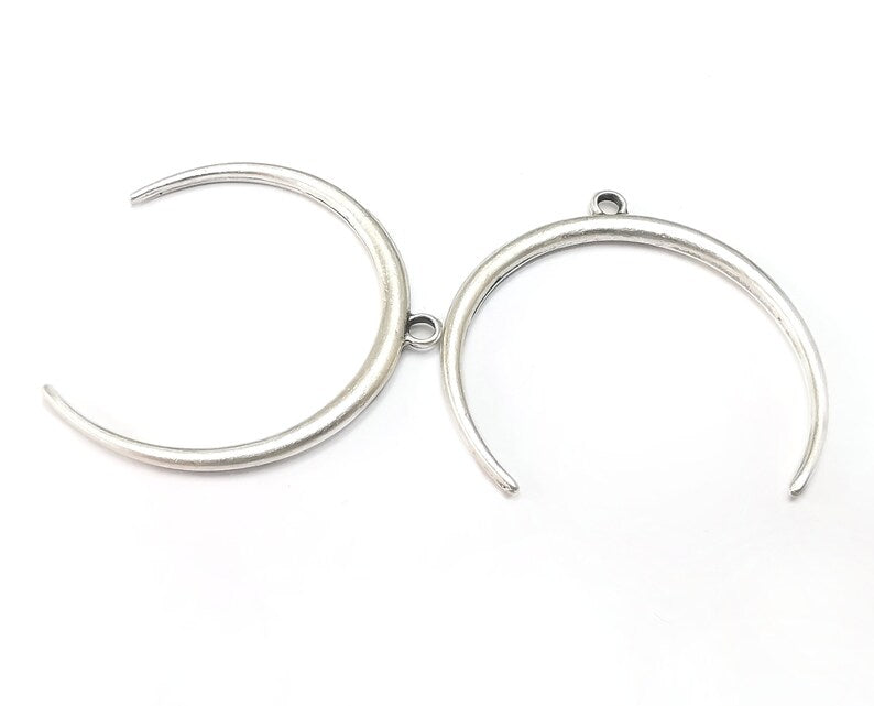 2 Crescent Moon Charms Antique Silver Plated Charms (38mm) G27497