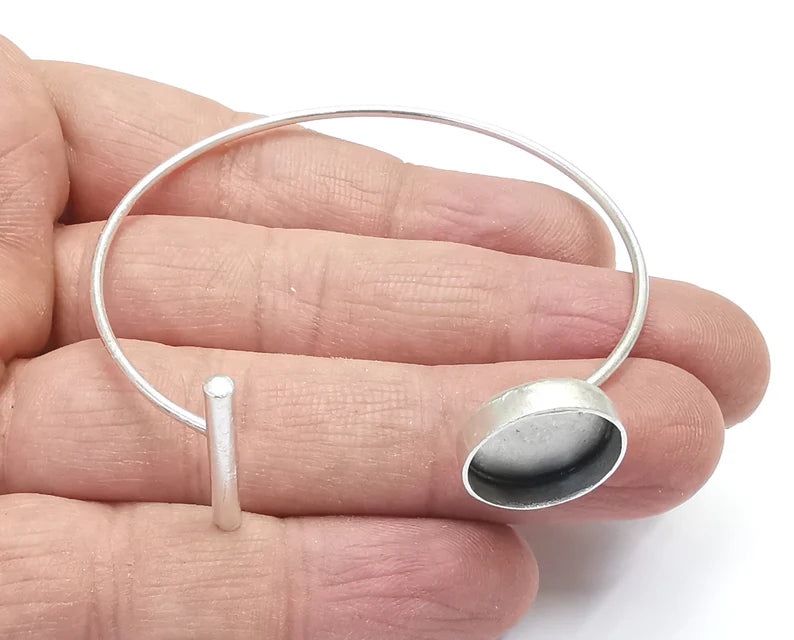 Rod Bracelet Blank Resin Cuff Dry Bezel Cabochon Base Adjustable Antique Silver Plated Brass (14mm Blank) G27330