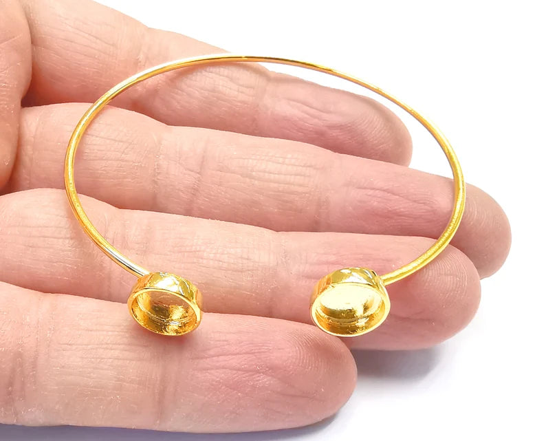 Adjustable Round Bracelet Bases, Resin Cuff Blanks, Cabochon Bezel, Mosaic Mountings, Dry flower Frame, Shiny Gold Plated Brass (8mm) G27336